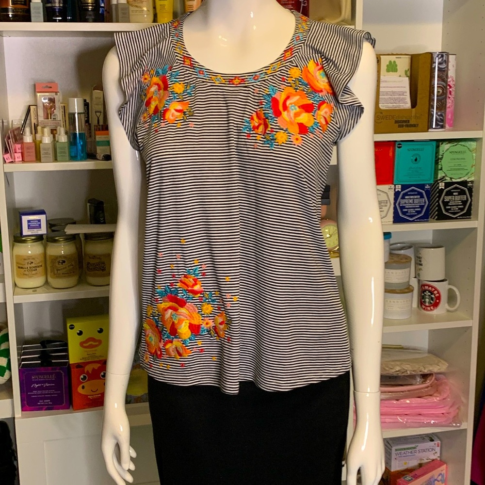 Savanna Jane Embroidered Flutter Sleeve Tee